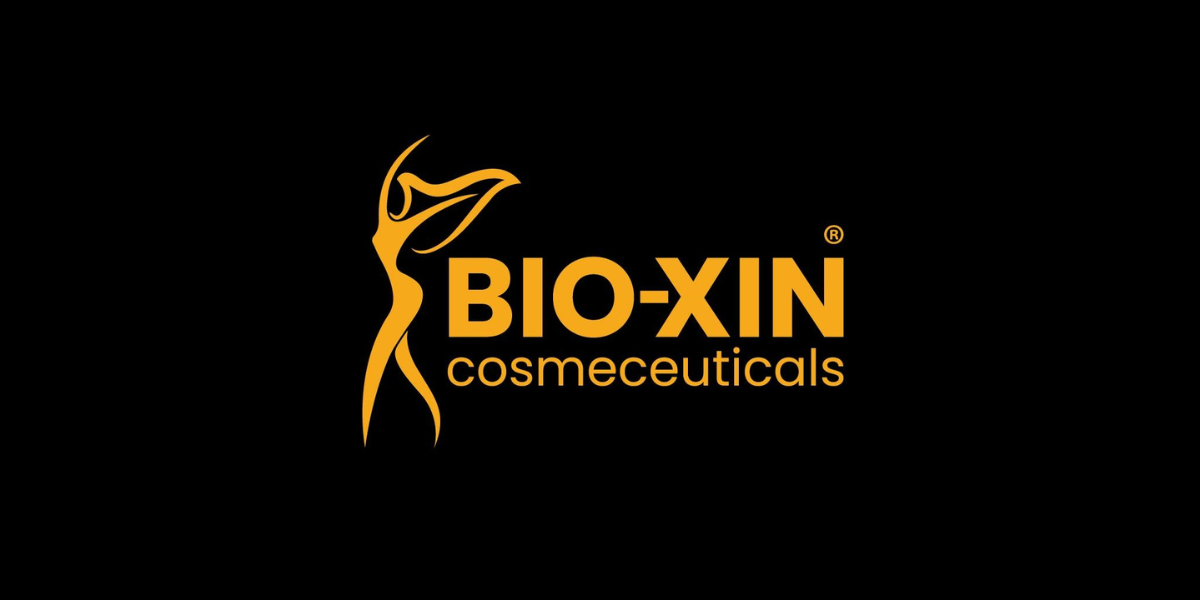 Logo of BIO-XIN cosmeceuticals featuring a stylized figure and bold typography.