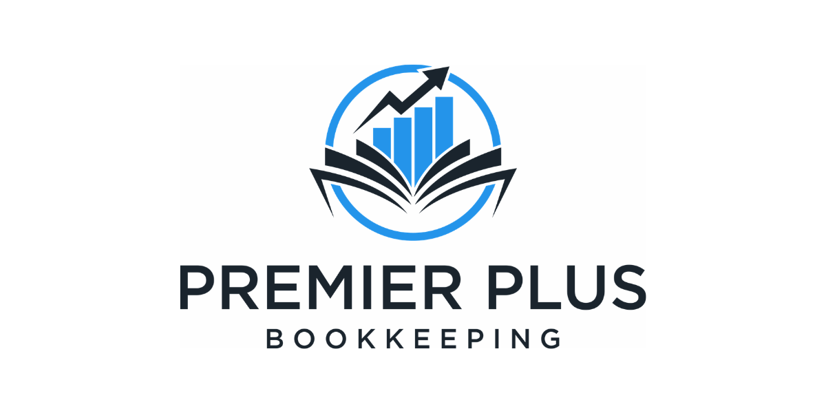 Logo of Premier Plus Bookkeeping with a stylized book and bar chart graphic