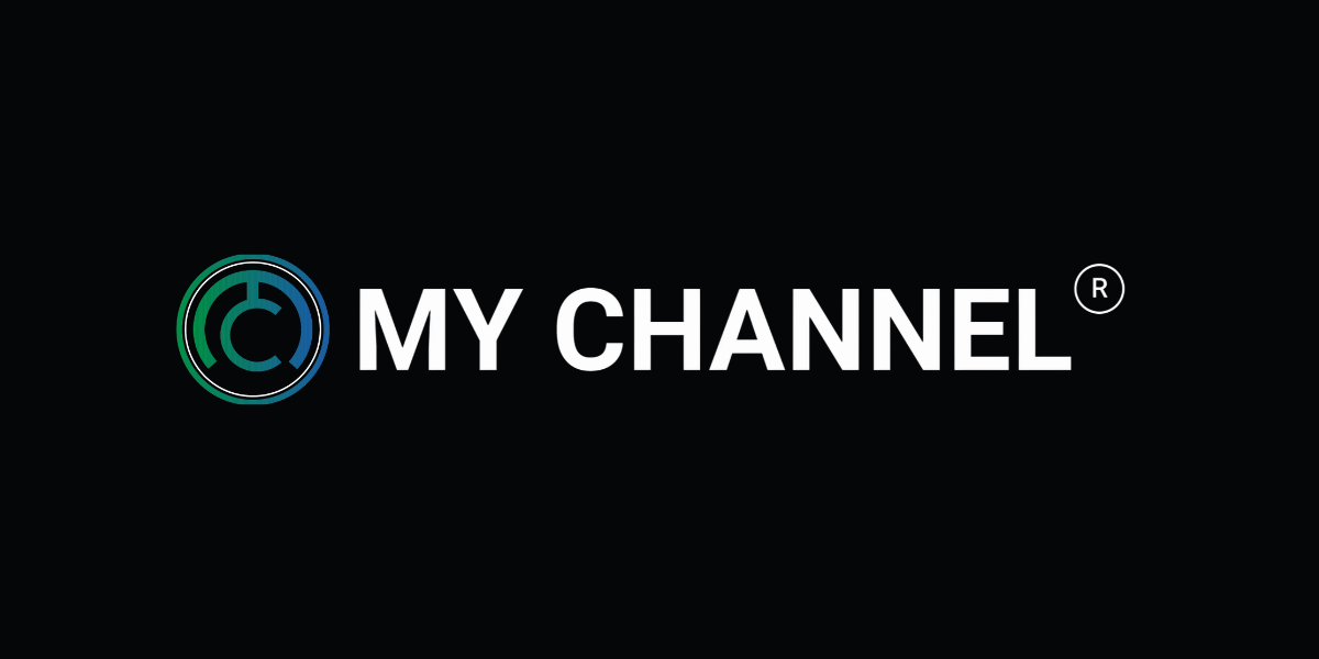 Logo of "My Channel" with a circular graphic and text on a black background