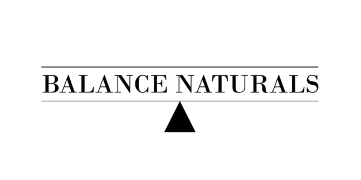 Logo for Balance Naturals featuring the name and a triangle symbol beneath it
