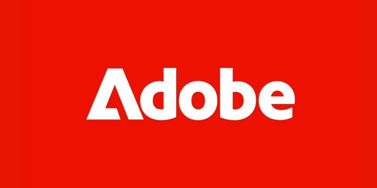 Adobe logo in white text on a bright red background
