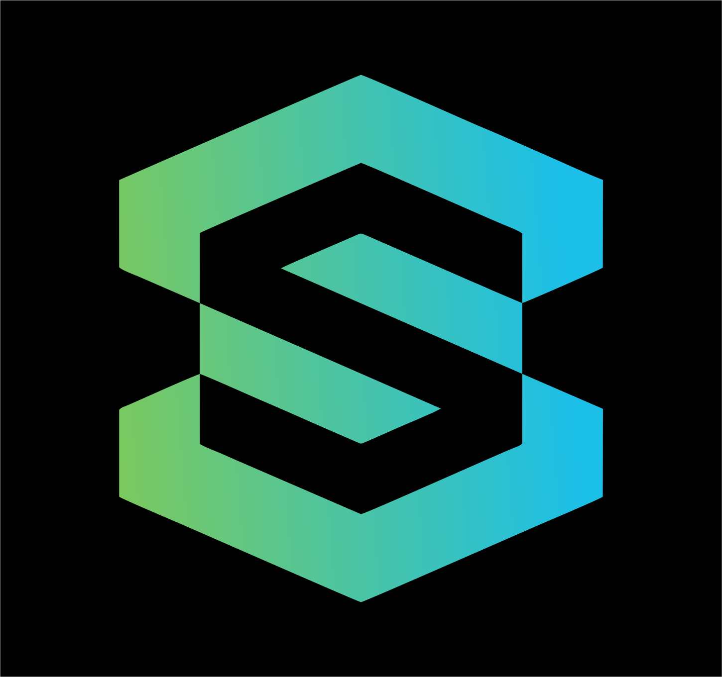 Gradient hexagonal logo with an abstract "S" design in green and blue colors