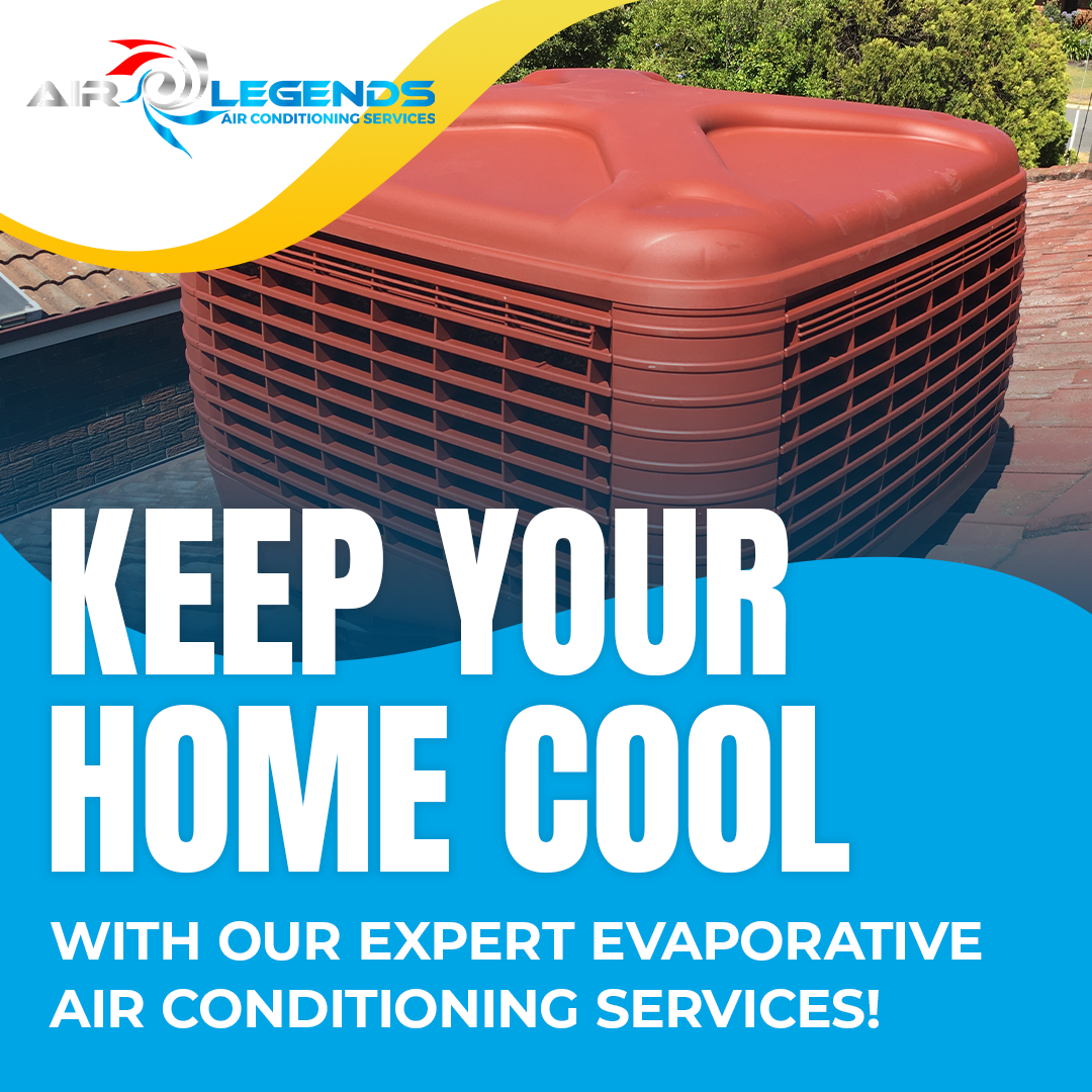 Promotional image for Air Legends featuring an evaporative air conditioning unit on a roof