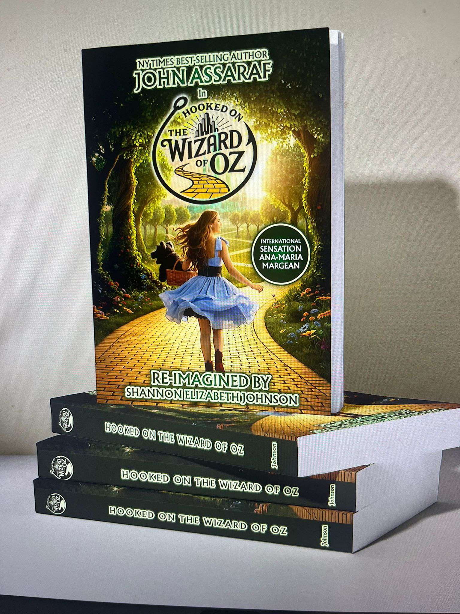 Book cover of "Hooked on the Wizard of Oz" with colorful illustrations and characters