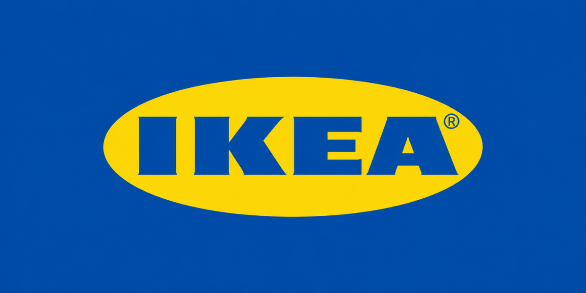 IKEA logo featuring yellow oval with blue background and bold white letters