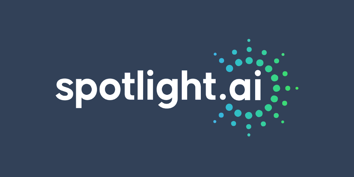 Logo for Spotlight.ai featuring text with a colorful, dotted design element