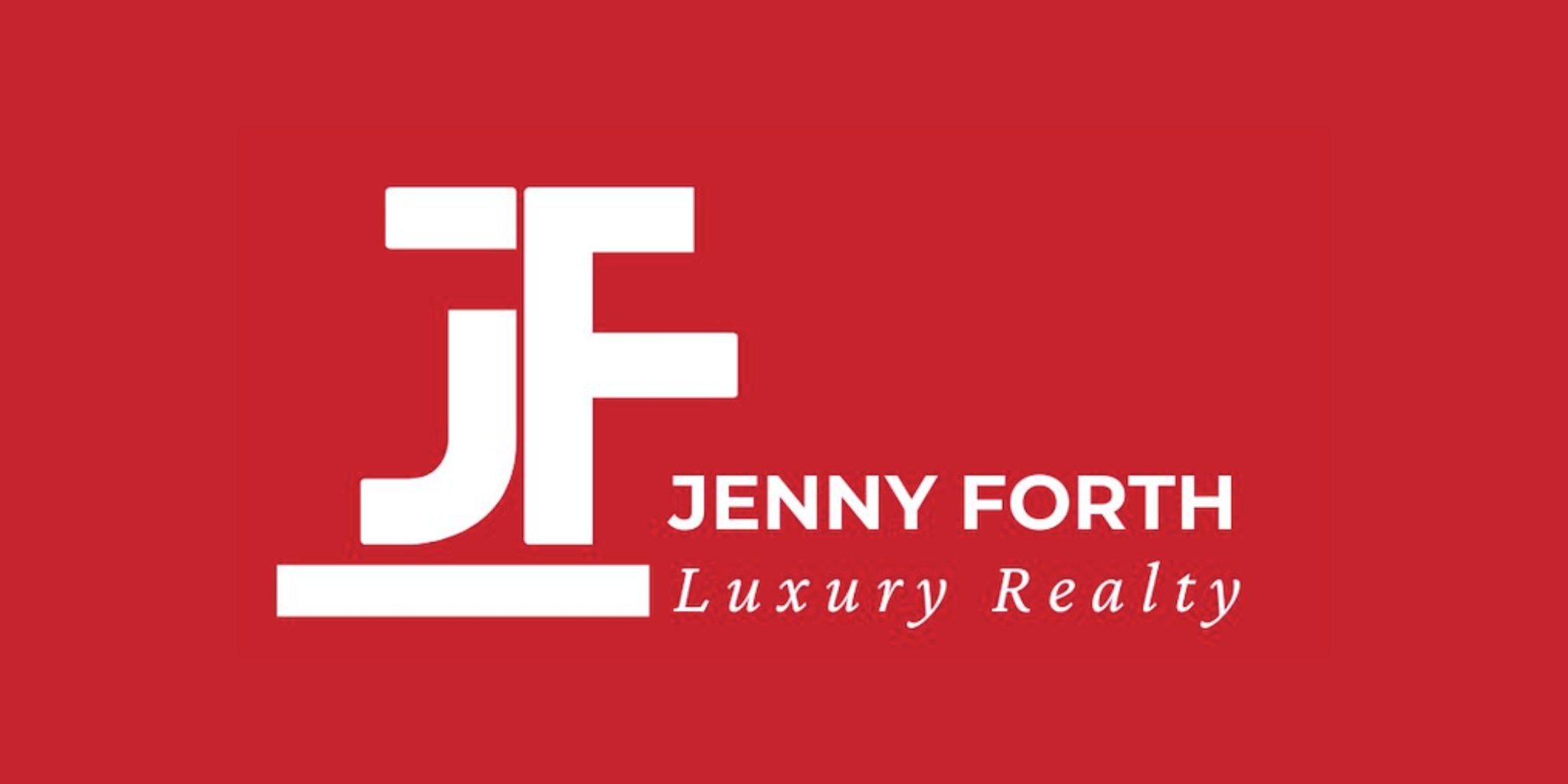 Logo of Jenny Forth Luxury Realty in red and white colors with initials JF.