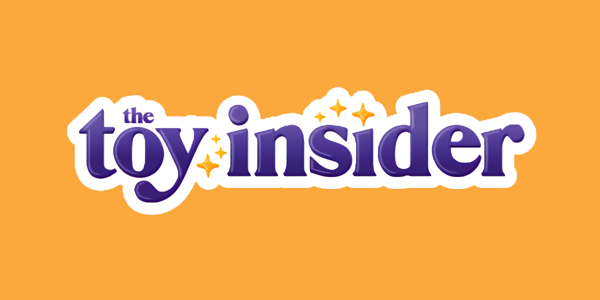 Logo of The Toy Insider on an orange background with playful font