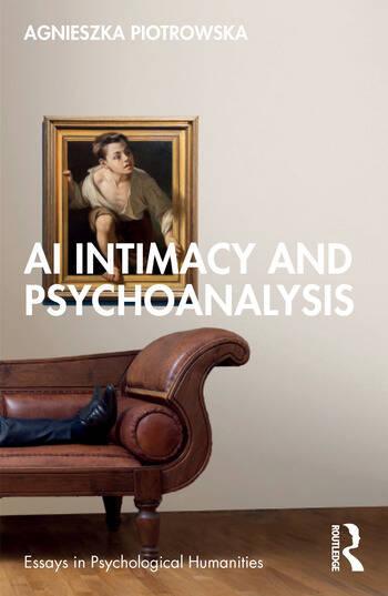 Book cover featuring a sofa, a painting, and the title "AI Intimacy and Psychoanalysis"