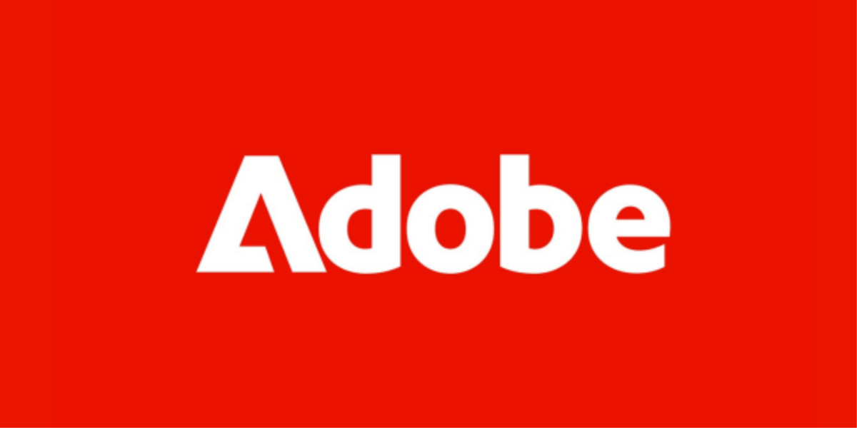 Adobe logo in white text on a red background