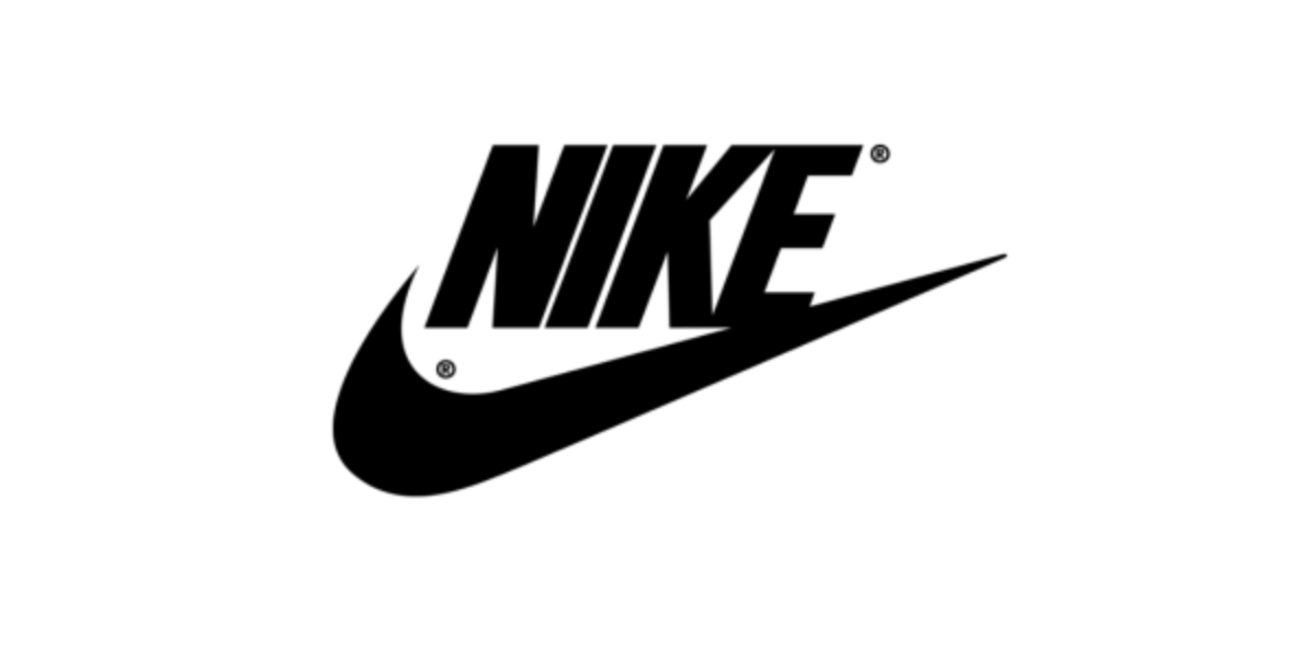Black Nike logo featuring the brand name in bold above a swoosh graphic