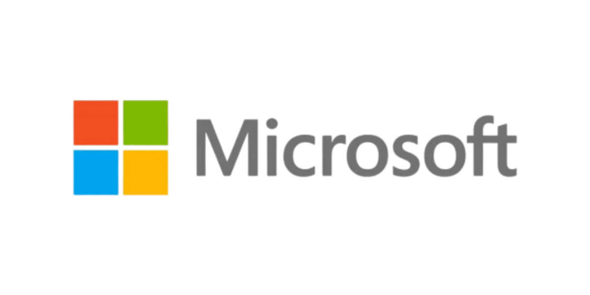 Microsoft logo featuring four colored squares and the word "Microsoft" in gray.