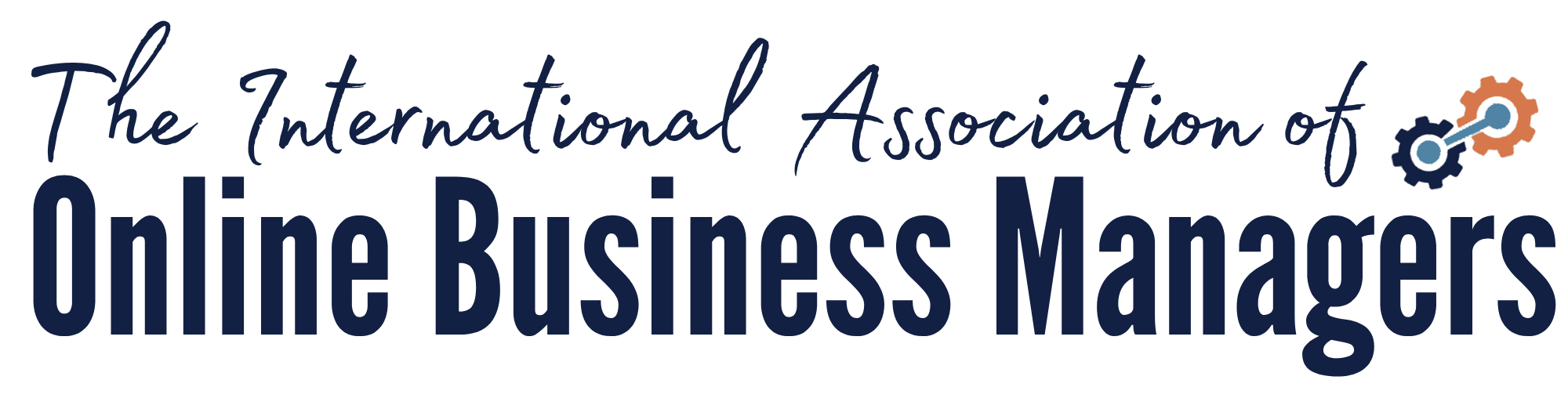 Logo of the International Association of Online Business Managers featuring gears in design