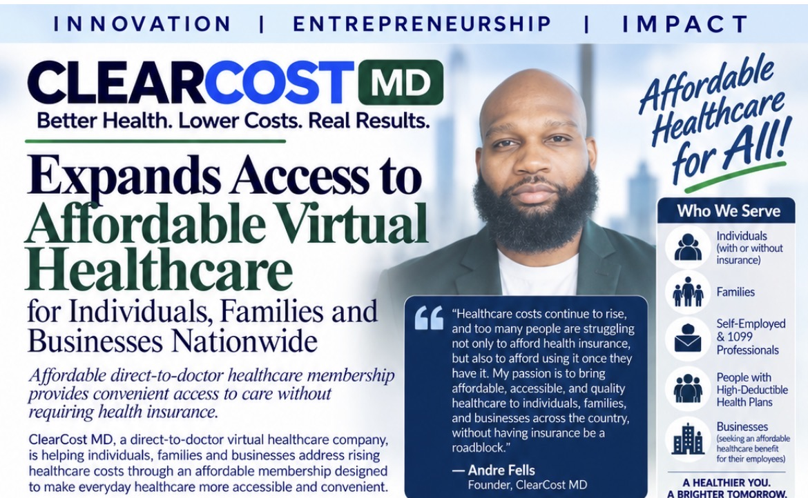 Promotional flyer for ClearCost MD offering affordable virtual healthcare services.