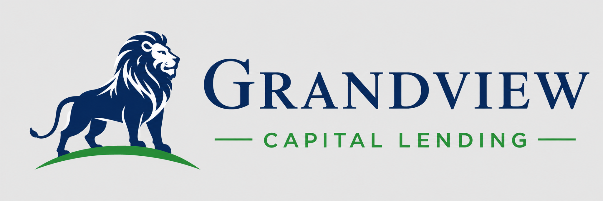 Logo for Grandview Capital Lending featuring a lion and green hill design