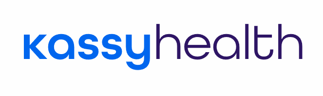 Logo of Kassy Health in blue and purple text on a white background