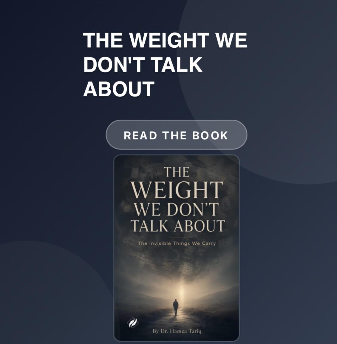 Book cover titled "The Weight We Don't Talk About" by Dr. Hamza Tariq