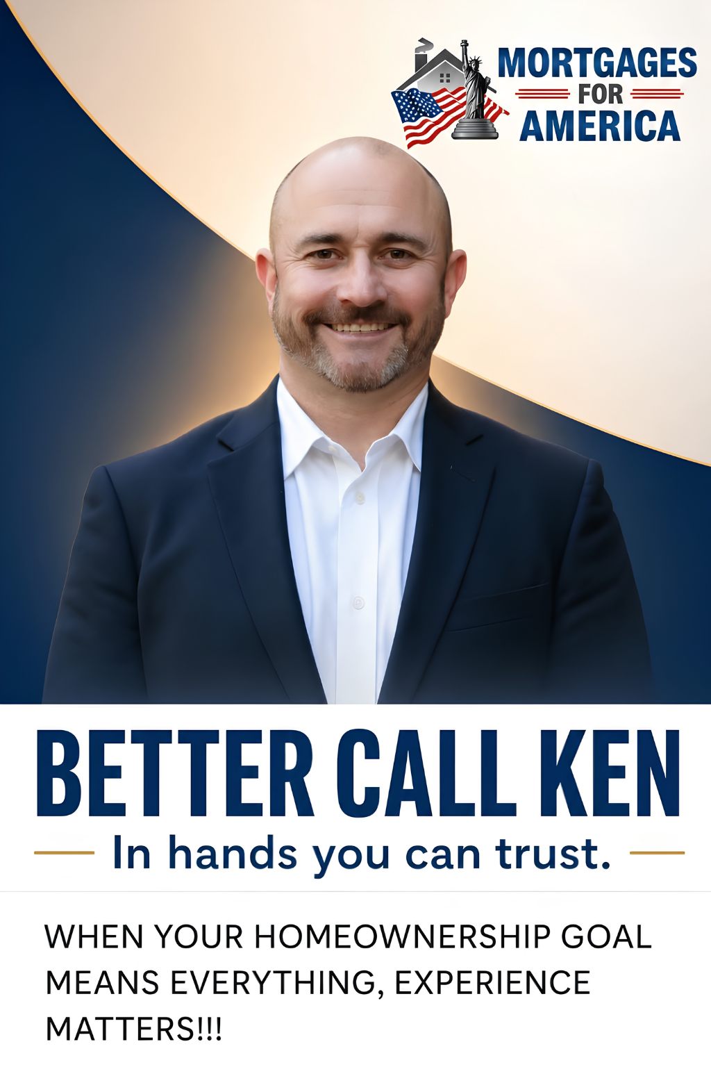 Professional man in a suit promoting mortgage services with the tagline "Better Call Ken"
