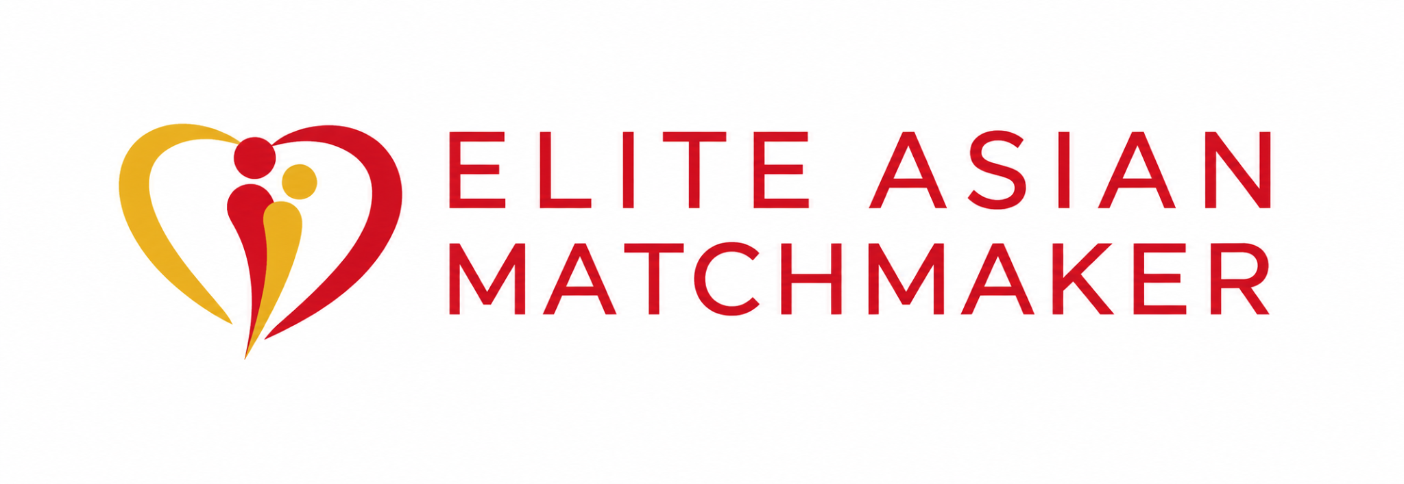 Logo for Elite Asian Matchmaker featuring a heart and two figures in warm colors