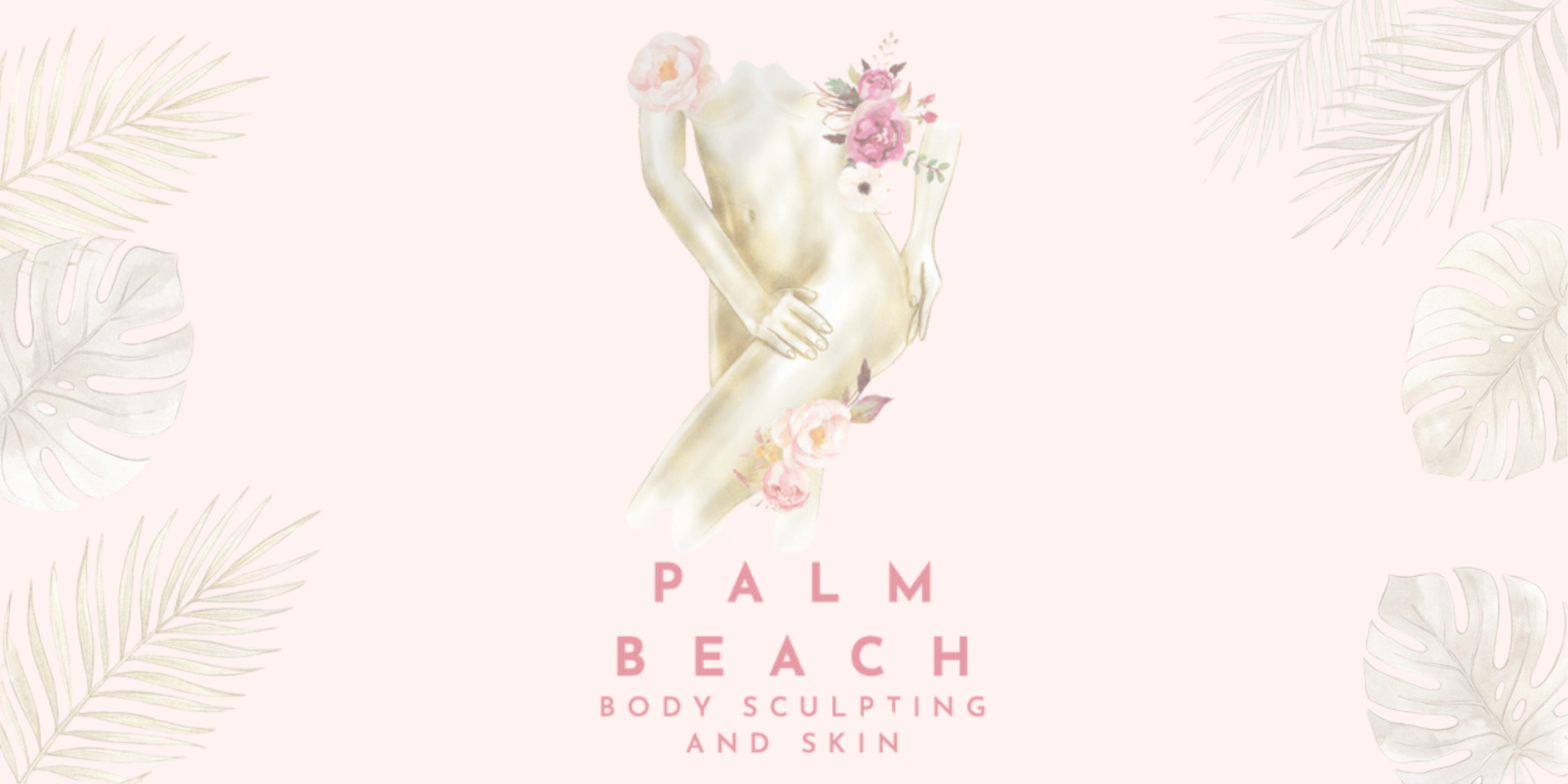 Logo for Palm Beach Body Sculpting and Skin featuring floral elements and a sculpted figure