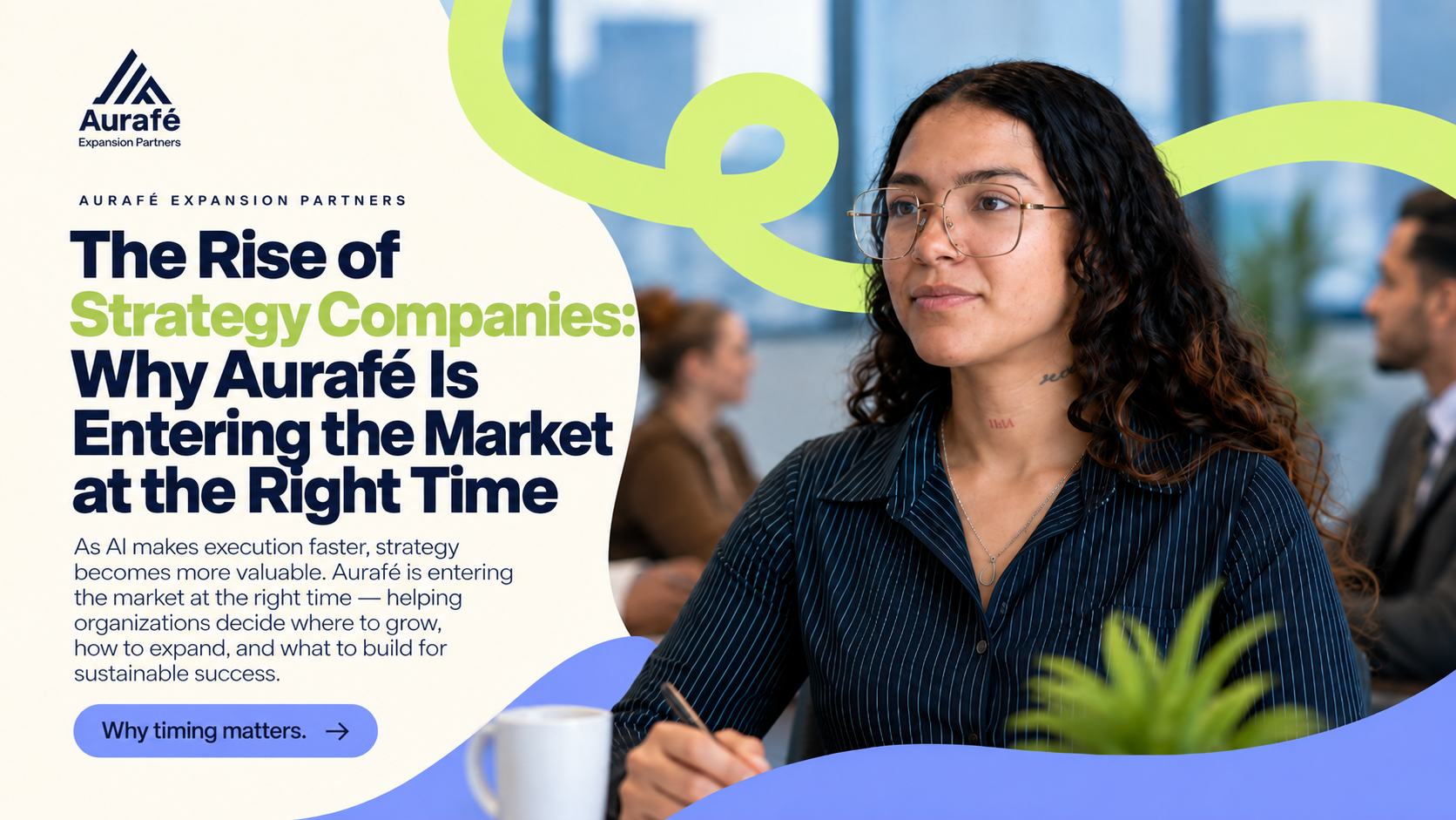 Woman thoughtfully analyzing information with a graphic about strategy companies and market timing