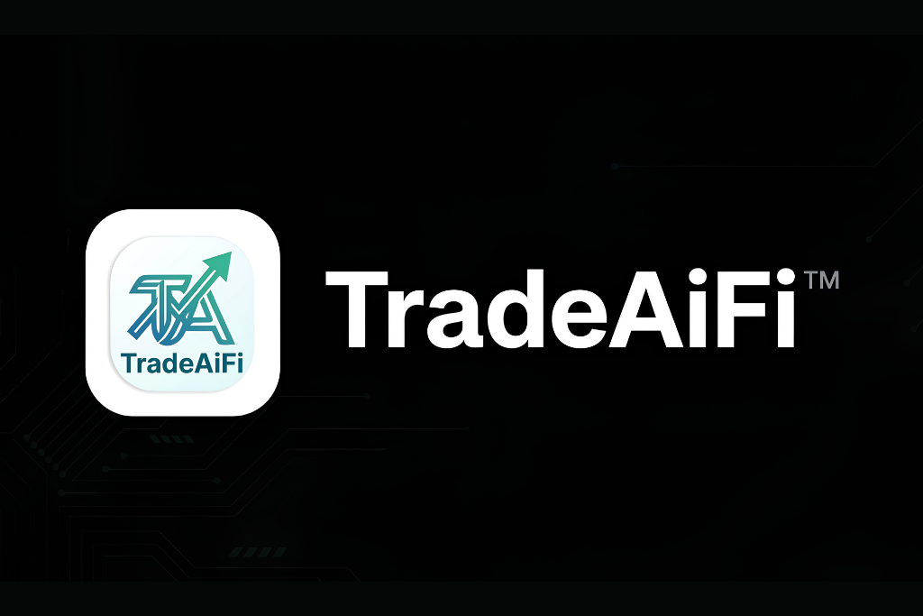 Logo of TradeAiFi featuring a graph icon on a black background