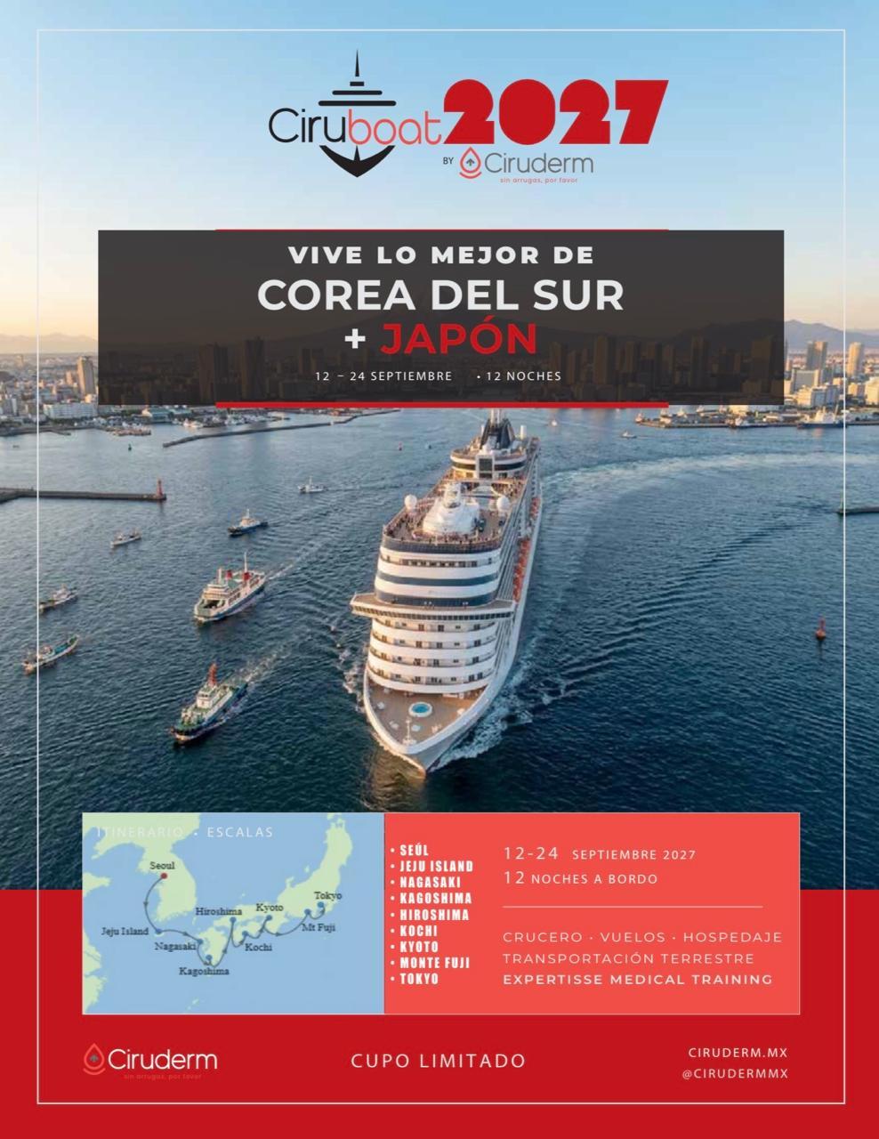Promotional poster for a cruise to South Korea and Japan in September 2027