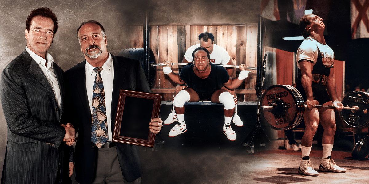 Collage featuring a handshake, weightlifting, and competitive strength athletes in action