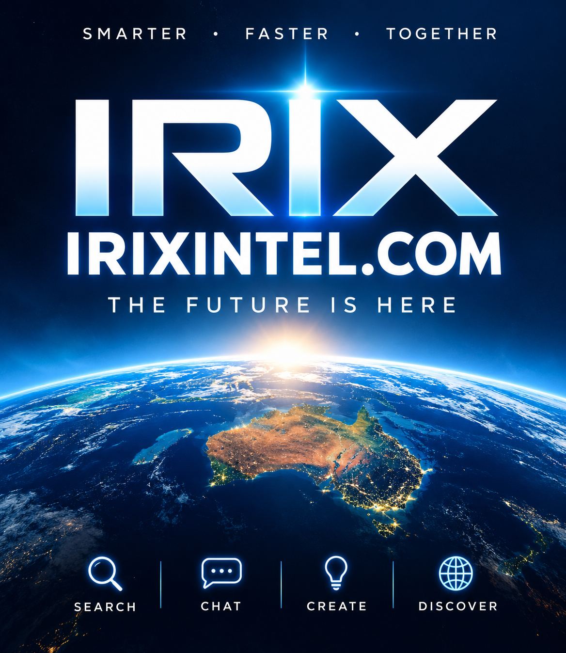 Promotional graphic for Irix, featuring a glowing logo and Earth view from space