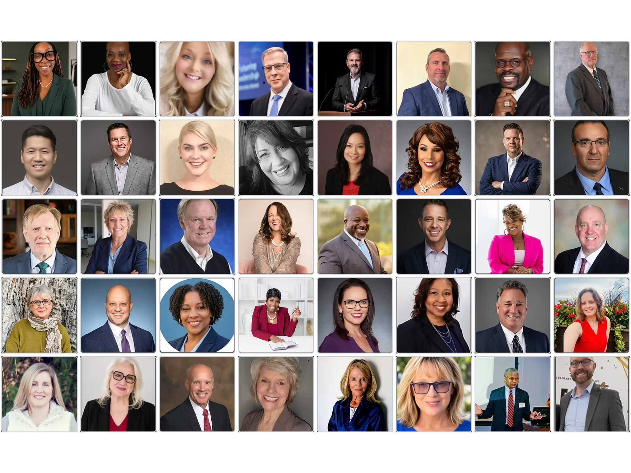 Collage of diverse professionals showcasing portraits of individuals in various settings and poses
