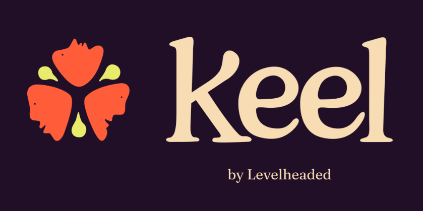 Logo for Keel by Levelheaded featuring colorful fish and a modern font design
