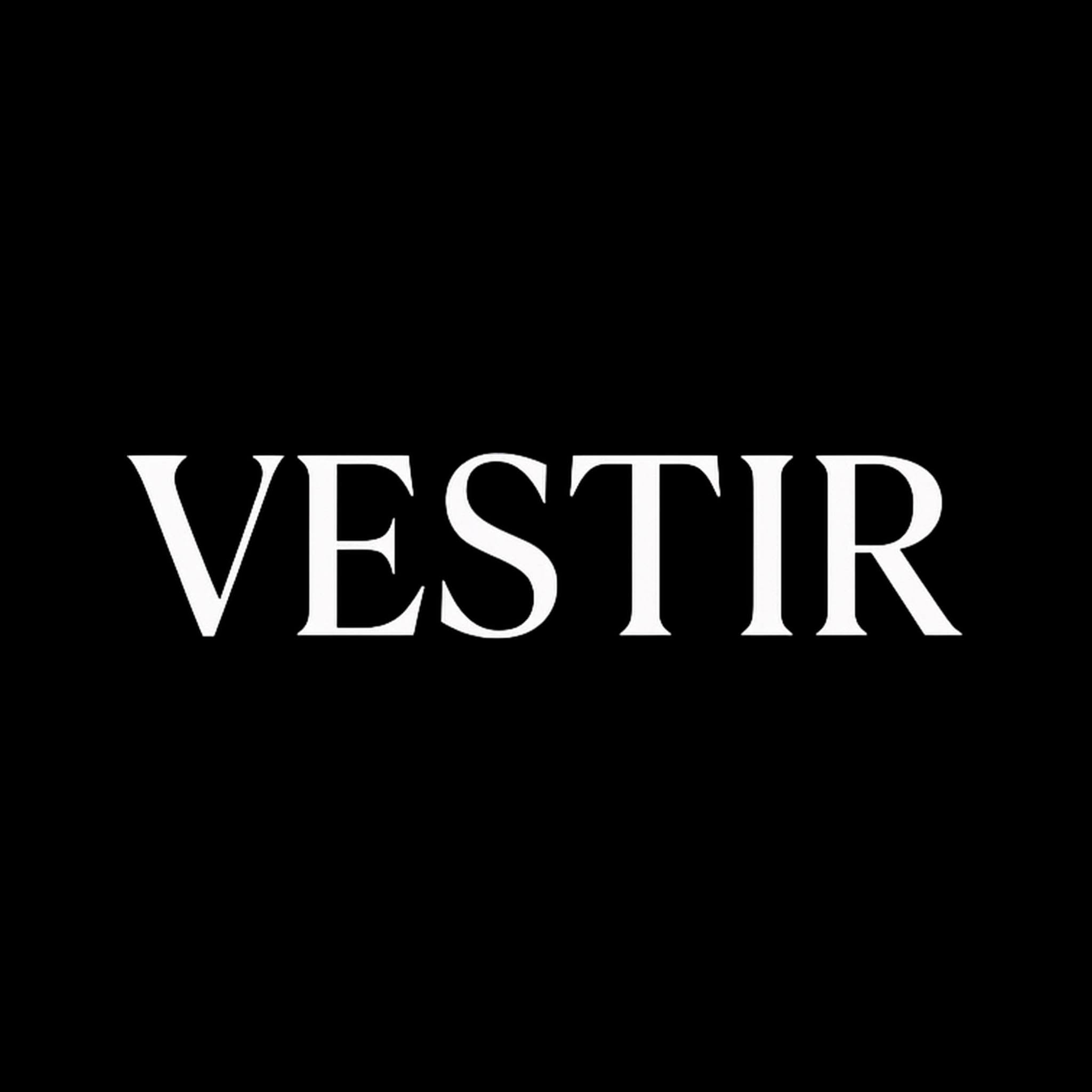 White text reading "VESTIR" on a black background