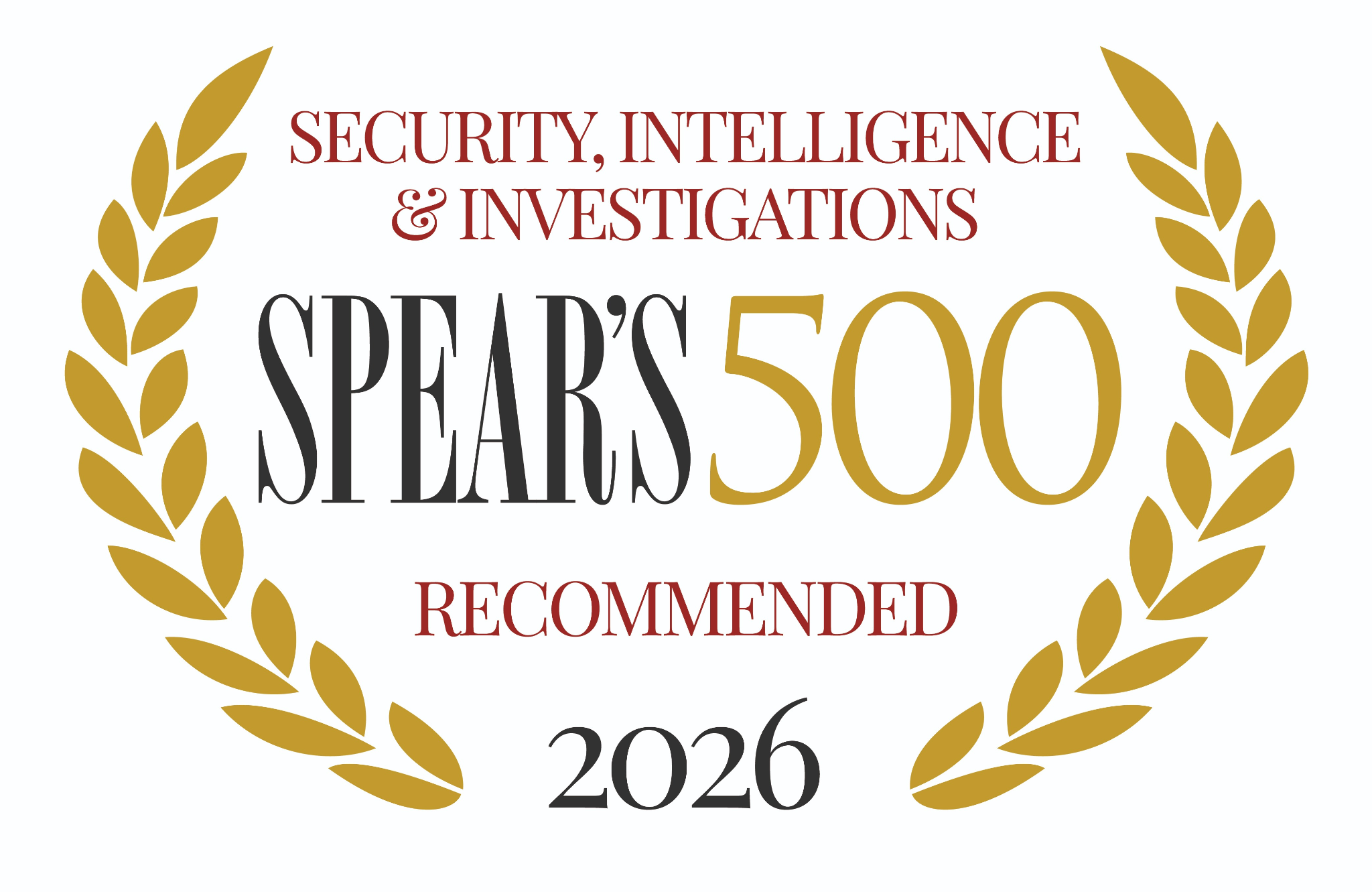 Logo of Spear's 500 for Security, Intelligence & Investigations, marked as Recommended 2026