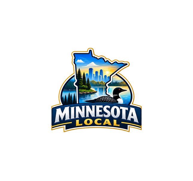 Logo featuring Minnesota outline, skyline, lake, trees, and a loon.