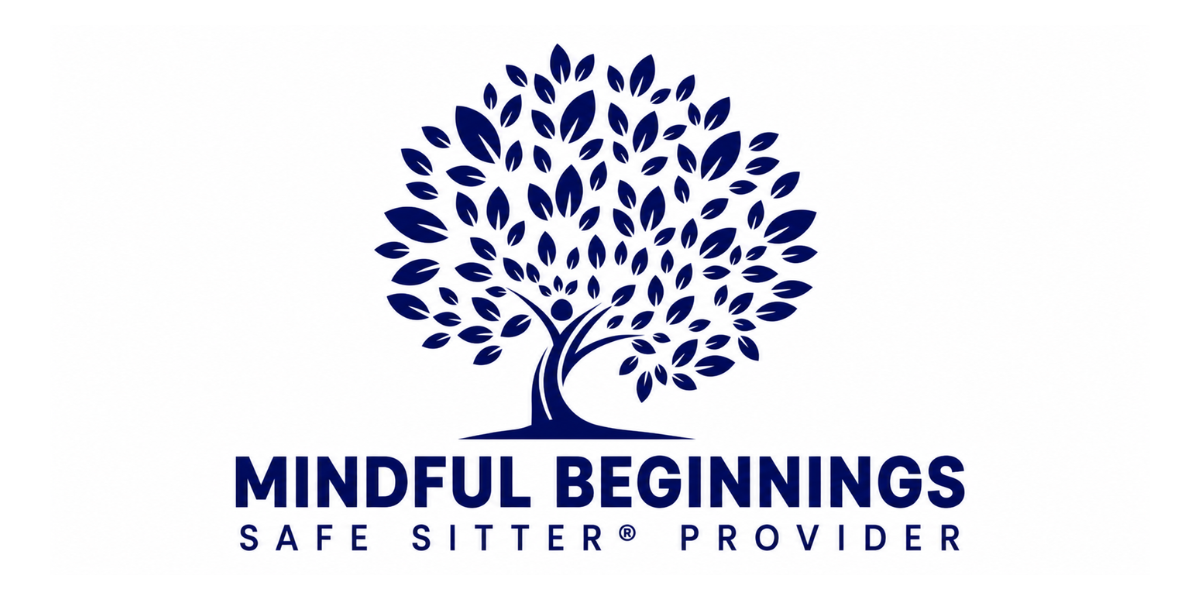 Logo featuring a tree with leaves and the text Mindful Beginnings Safe Sitter Provider