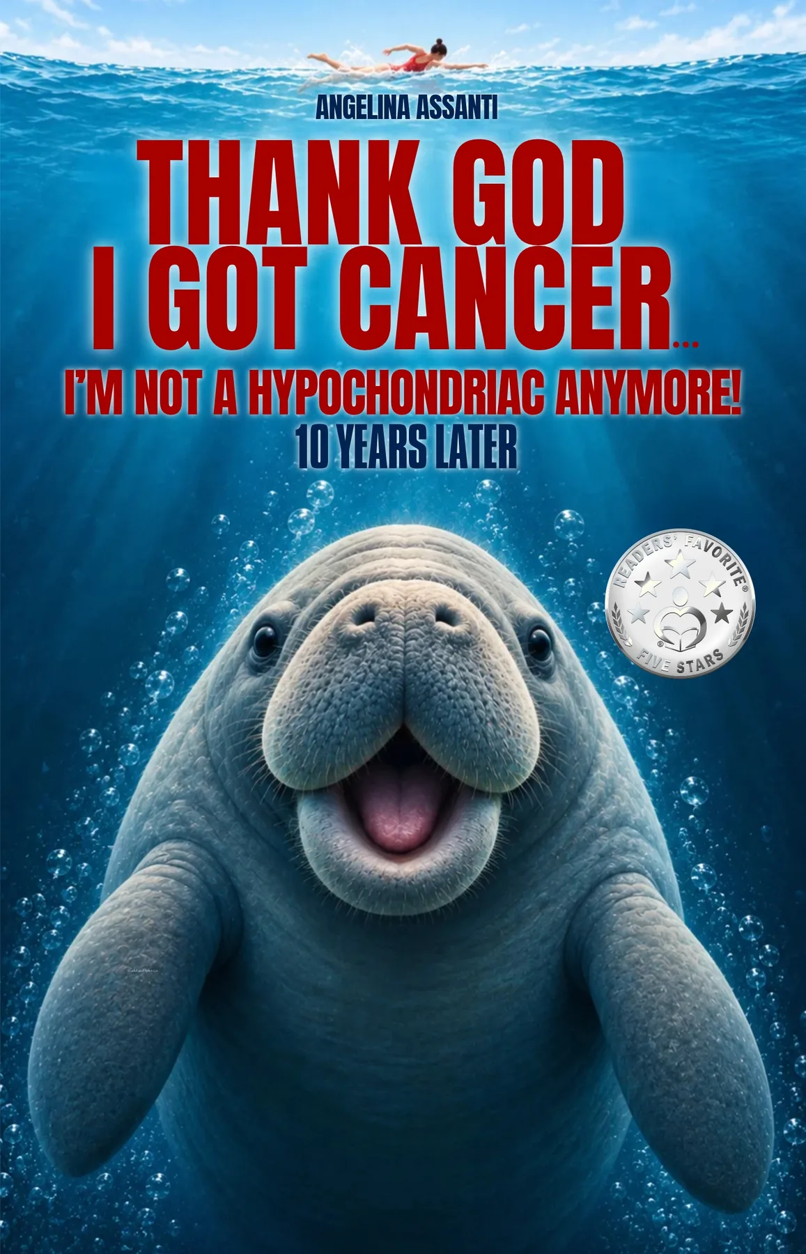 Book cover featuring a manatee with the title about cancer and personal growth