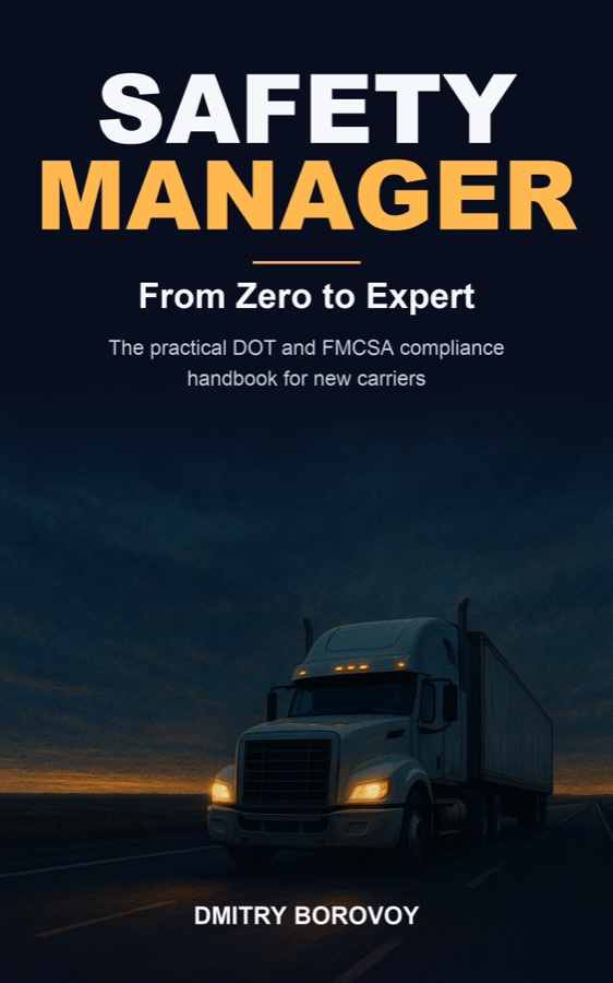 Book cover titled "Safety Manager" featuring a truck on a highway at dusk