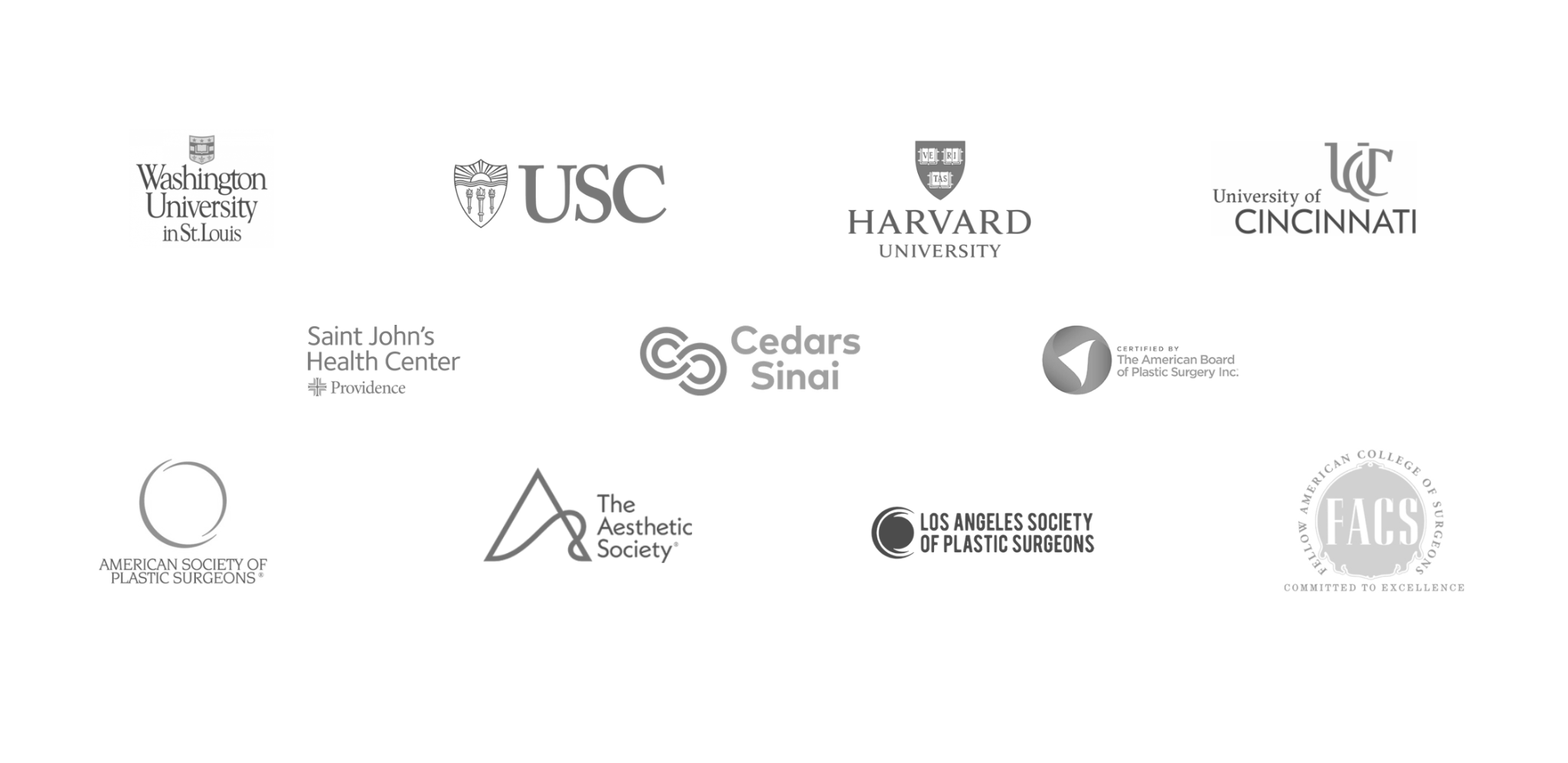 Logos of various universities and medical organizations related to plastic surgery and healthcare
