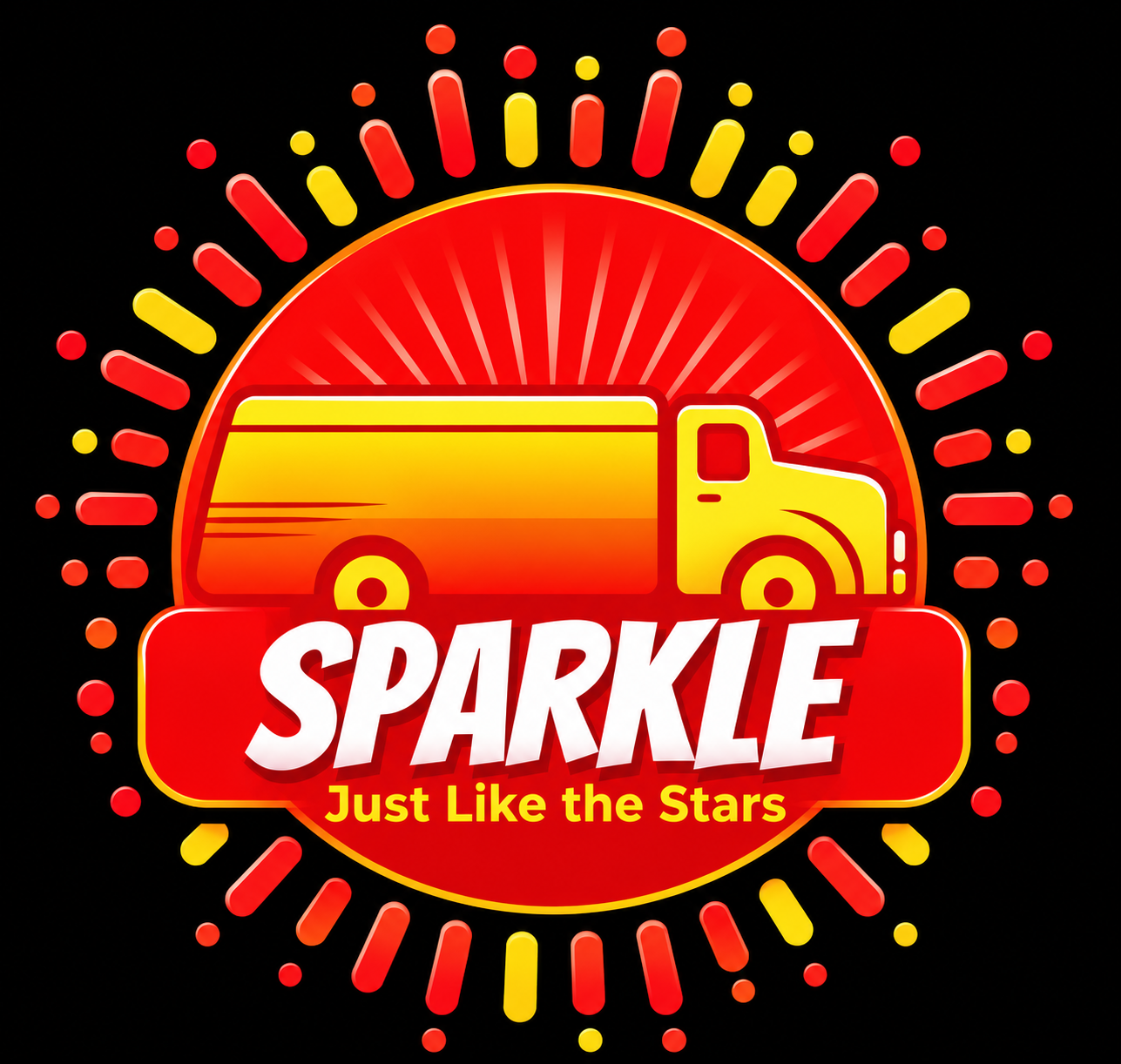 Bright logo featuring a yellow truck with the word "Sparkle" and starburst design