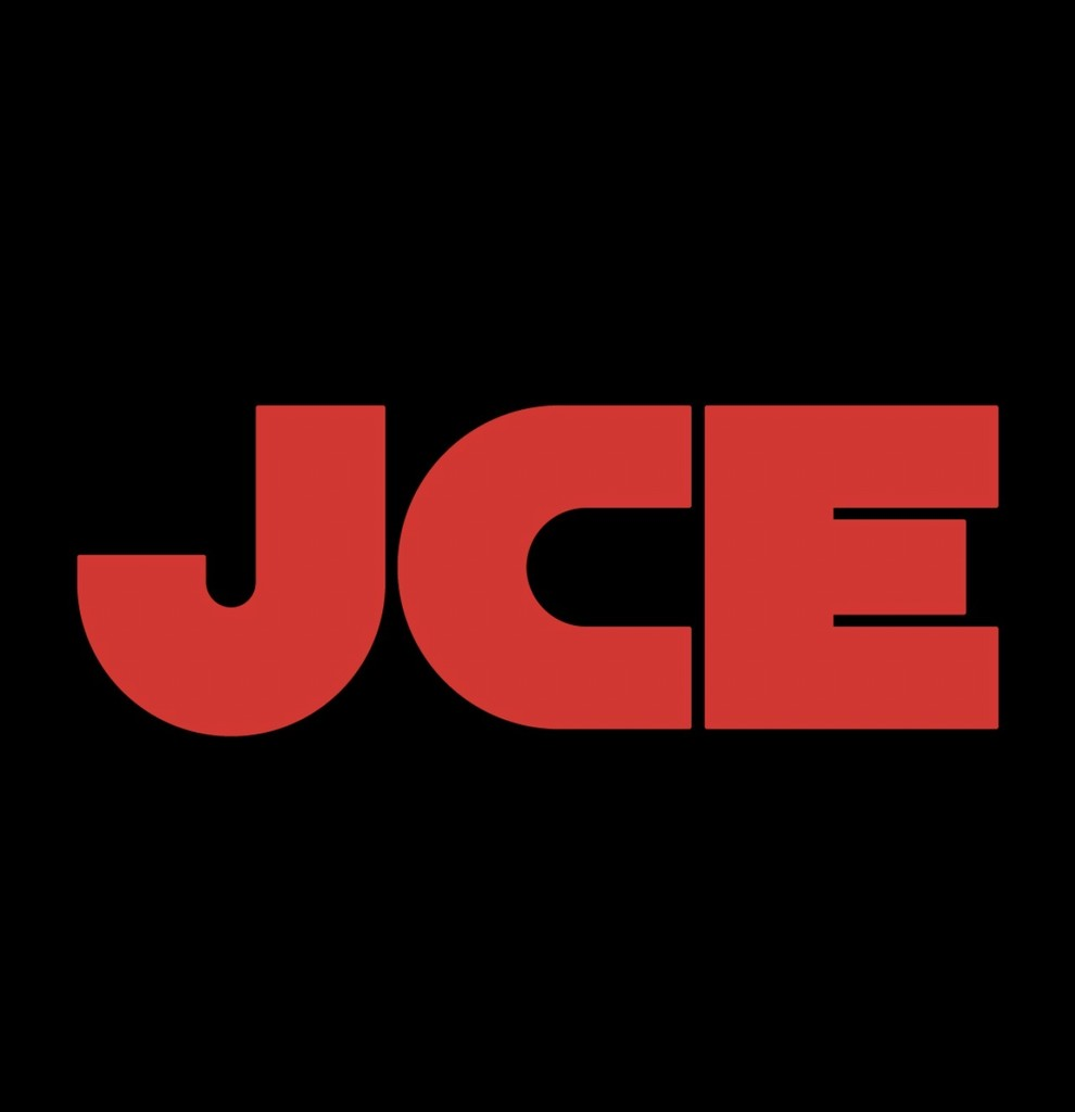 Red letters "JCE" on a black background