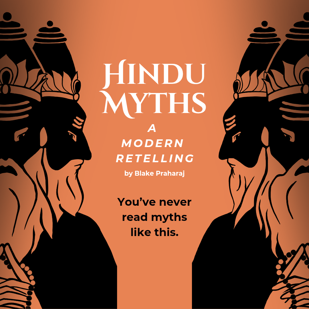Book cover featuring Hindu deities, titled "Hindu Myths: A Modern Retelling" by Blake Praharaj