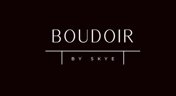 Logo design for "Boudoir by Skye" on a dark background