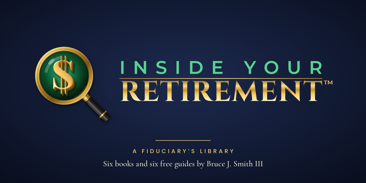 Logo for "Inside Your Retirement," featuring a dollar sign and magnifying glass on navy background