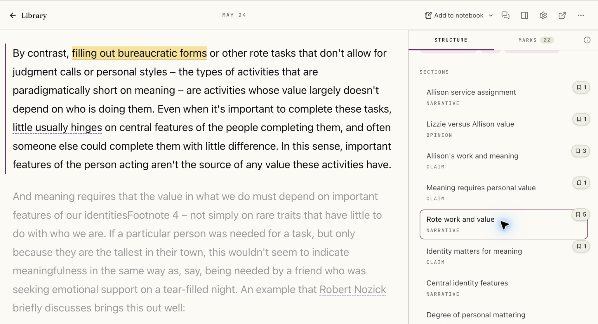 Screen capture of a document discussing tasks lacking intrinsic meaning and value.