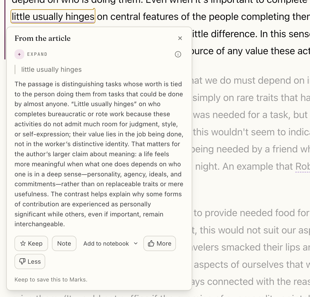 Text from an article discussing the value of personal attributes in task delegation