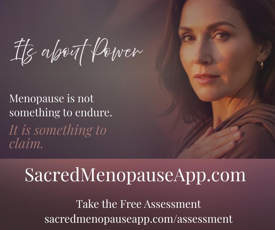 A woman looks confidently at the camera with text about menopause empowerment and assessment.