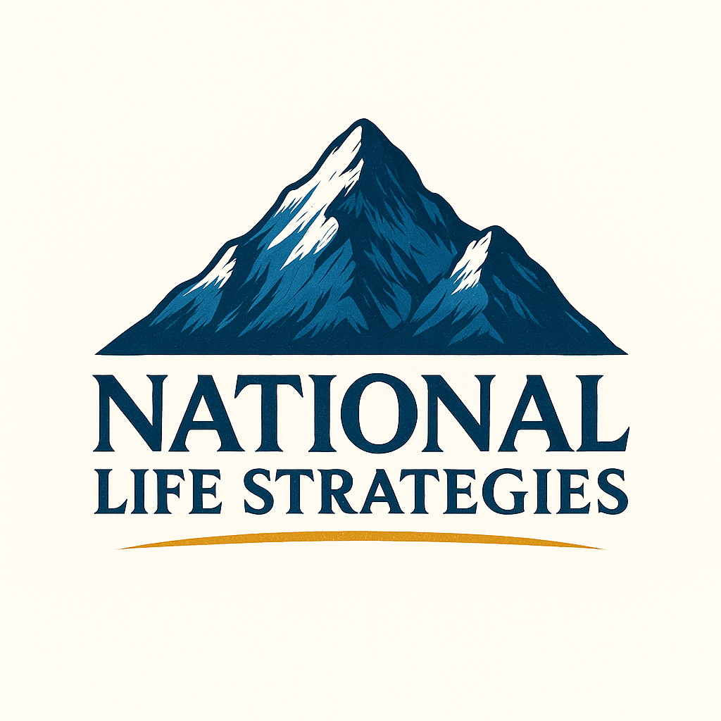 Logo featuring a mountain silhouette with the text National Life Strategies below it