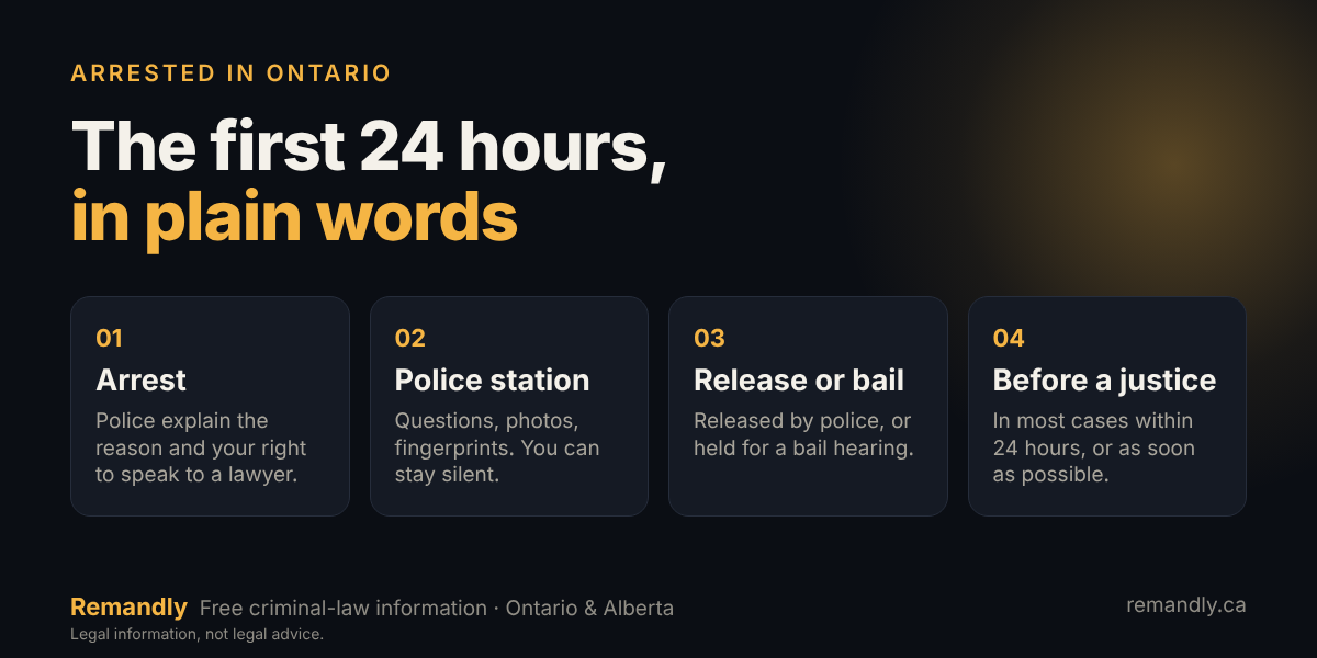 What happens in the first 24 hours after an arrest in Ontario