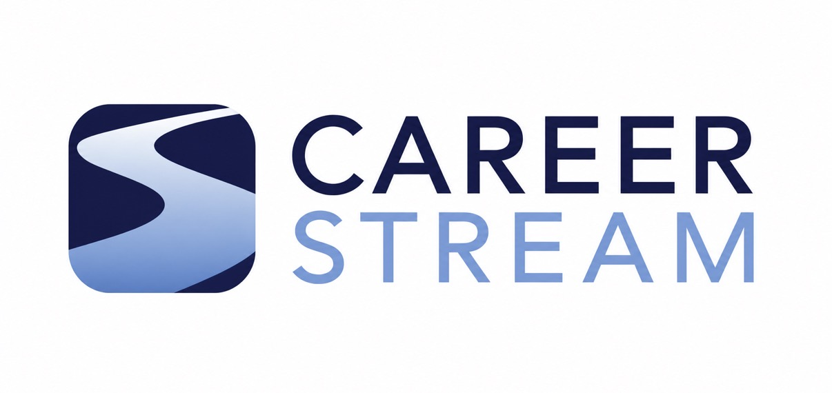 Logo for Career Stream featuring a winding road and modern typography