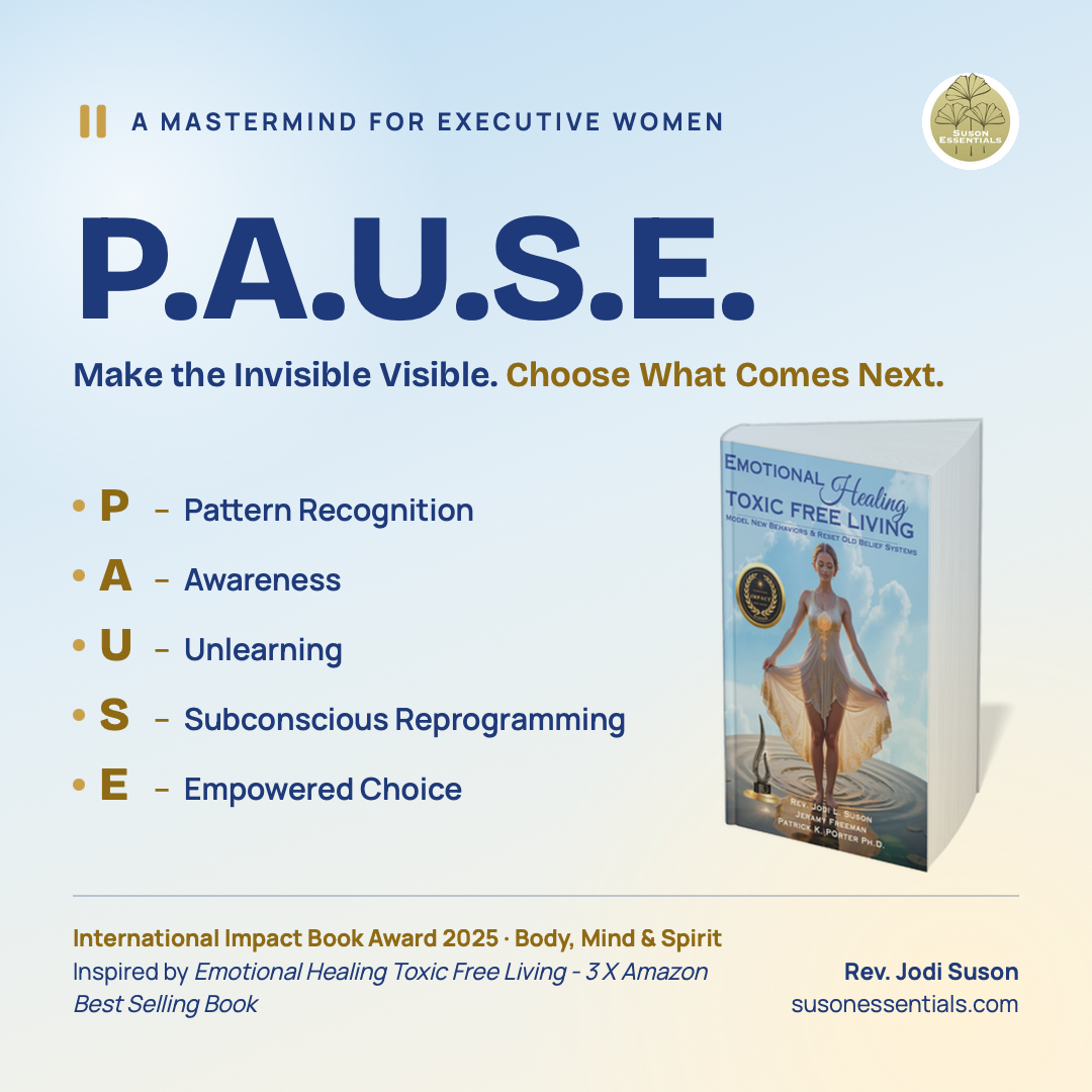 Promotional graphic for a women's mastermind featuring the book "Emotional Healing Toxic Free Living"